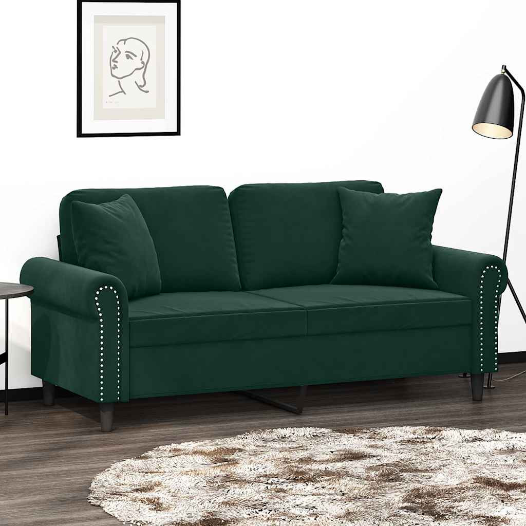 vidaXL 2-Sitzer-Sofa mit Zierkissen Dunkelgrün 140 cm Samt