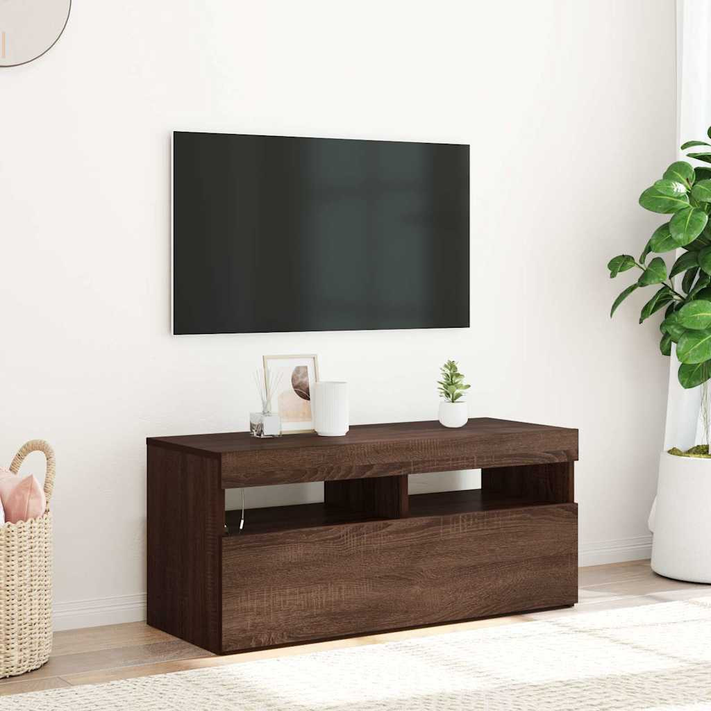 vidaXL TV-Schrank mit LED-Leuchten Braun Eichen-Optik 90x35x40 cm