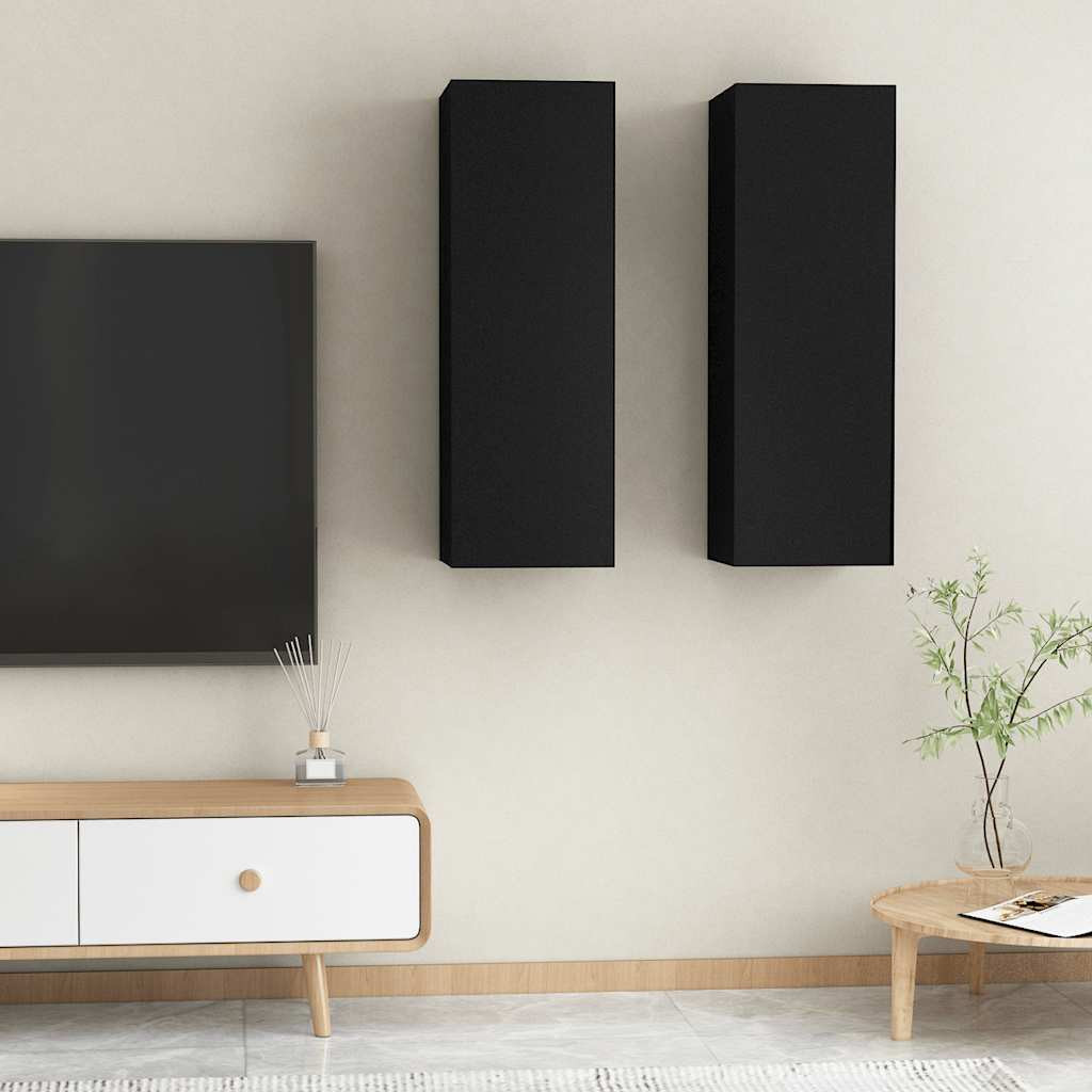 vidaXL TV-Schränke 2 Stk. Schwarz 30,5x30x90 cm Holzwerkstoff