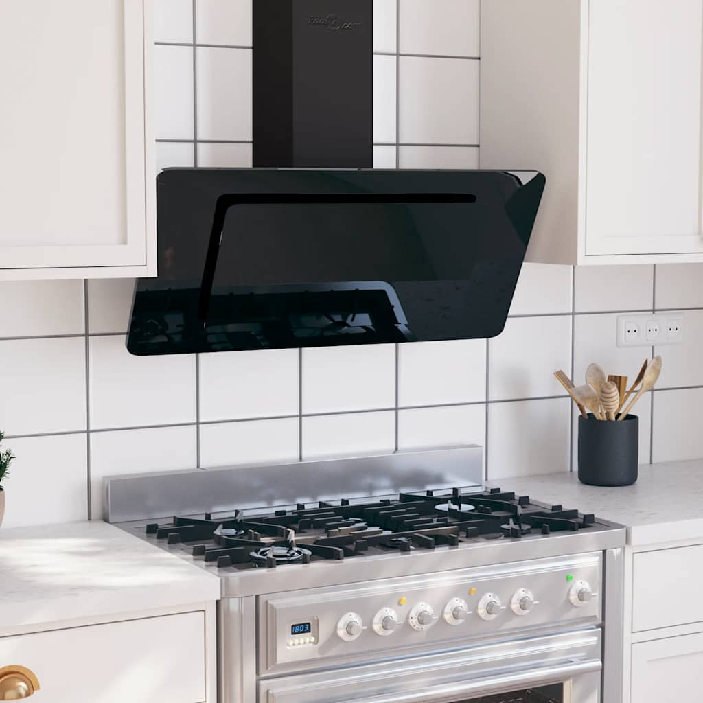 vidaXL Dunstabzugshaube 90 cm Edelstahl und Hartglas Schwarz