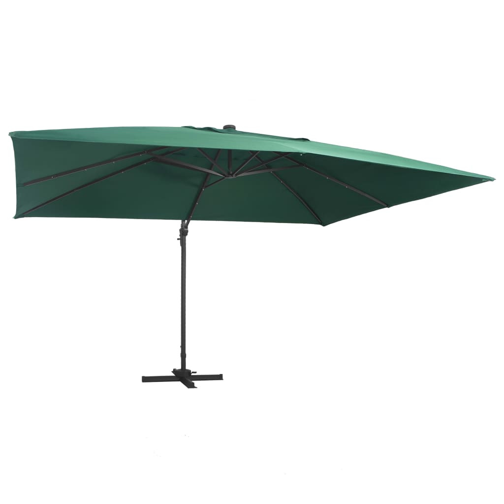 vidaXL Ampelschirm mit LED-Beleuchtung Alu-Mast 400x300 cm Grün