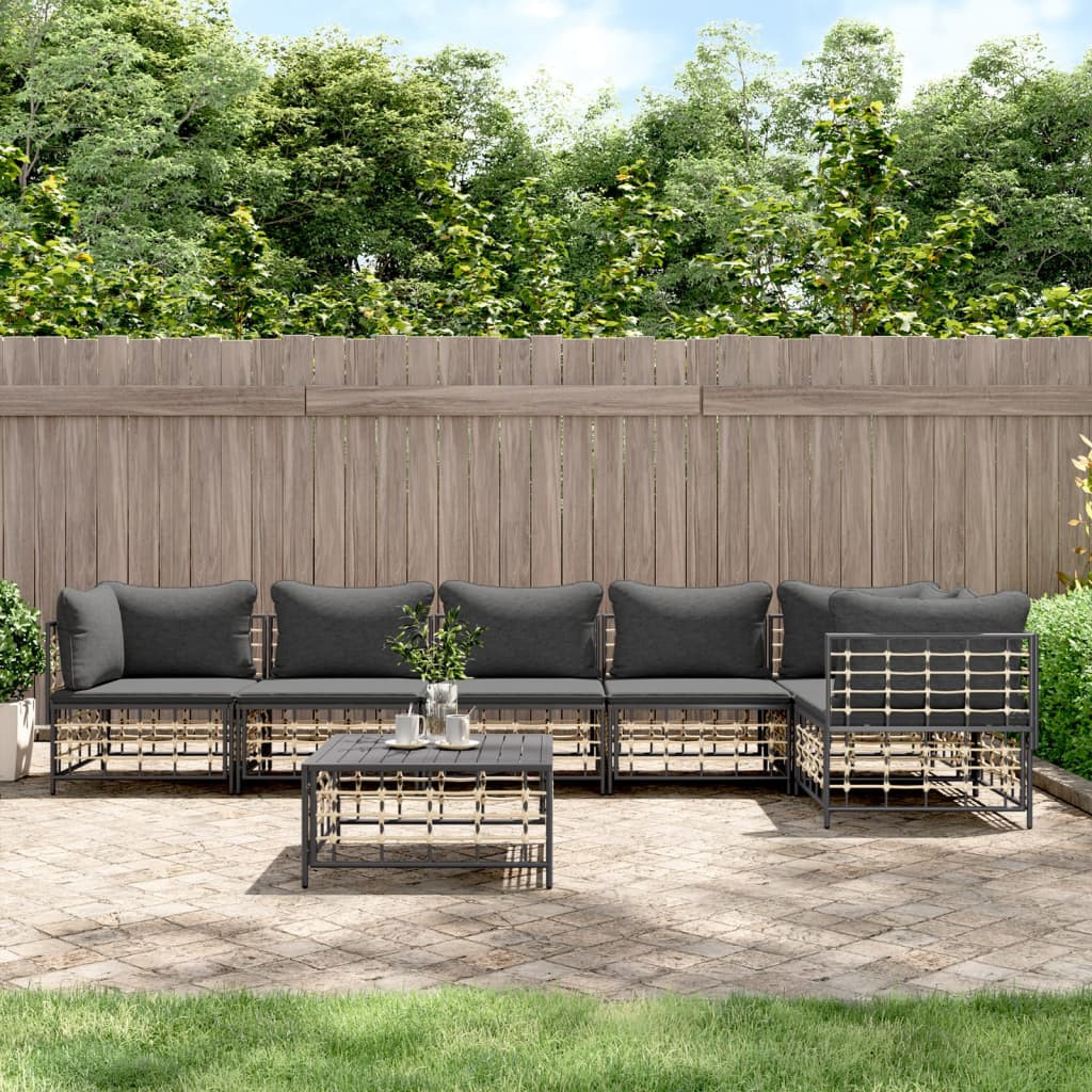 vidaXL 7-tlg. Garten-Lounge-Set mit Kissen Anthrazit Poly Rattan