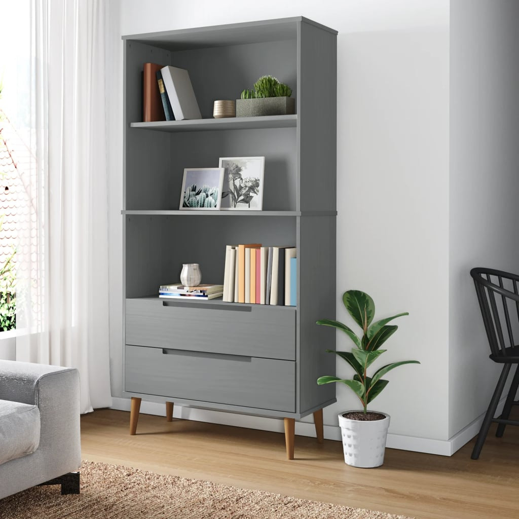 vidaXL Bücherregal MOLDE Grau 85x35x170,5 cm Massivholz Kiefer