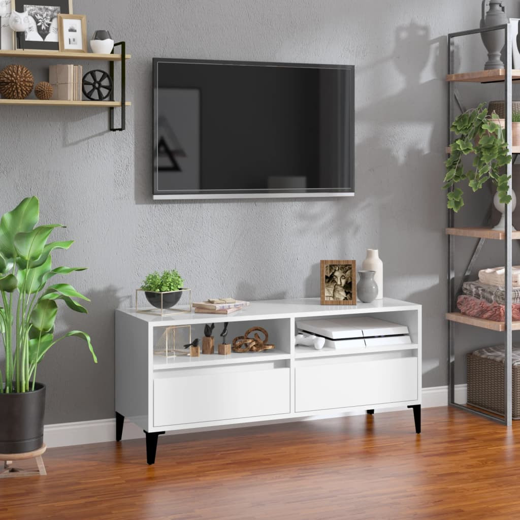 vidaXL TV-Schrank Hochglanz-Weiß 100x34,5x44,5 cm Holzwerkstoff