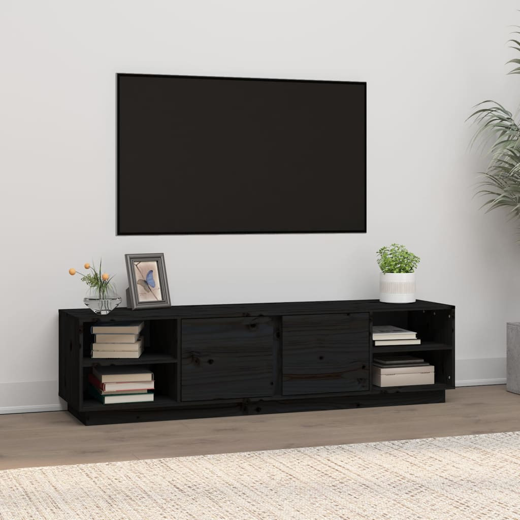 vidaXL TV-Schrank Schwarz 156x40x40 cm Massivholz Kiefer