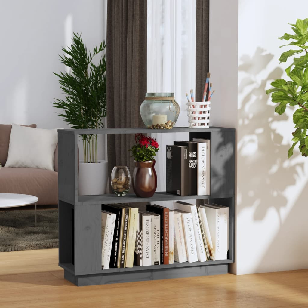vidaXL Bücherregal/Raumteiler Grau 80x25x70 cm Massivholz Kiefer