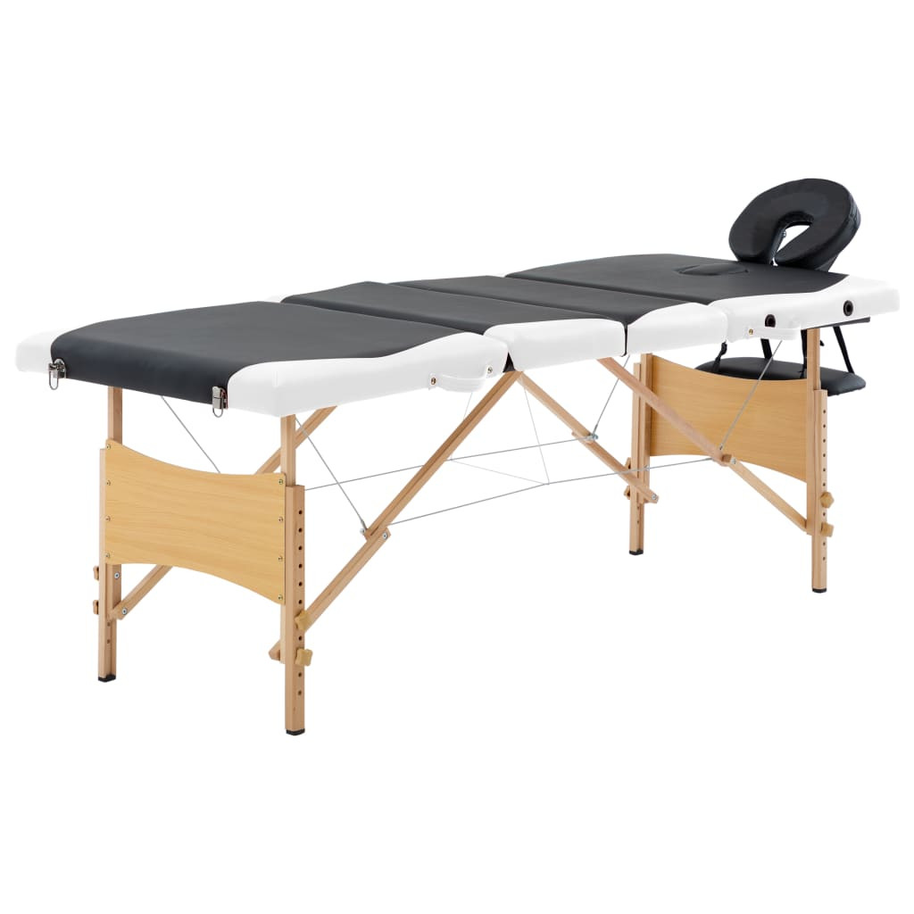 vidaXL Massageliege Klappbar 4-Zonen mit Holzgestell Schwarz und Weiß
