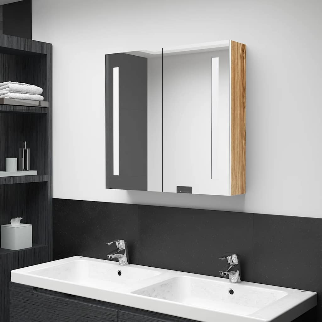 vidaXL LED-Bad-Spiegelschrank Weiß und Eichen-Optik 62x14x60 cm