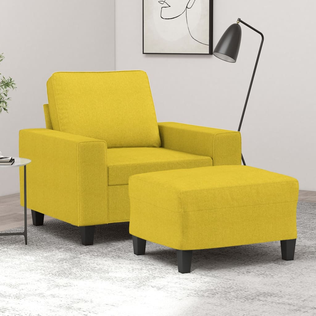 vidaXL Sessel mit Hocker Hellgelb 60 cm Stoff