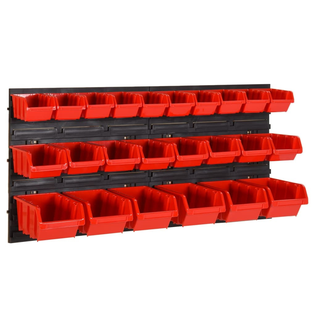 vidaXL 26-tlg Stapelboxen-Wandregal Rot & Schwarz 77x39cm Polypropylen