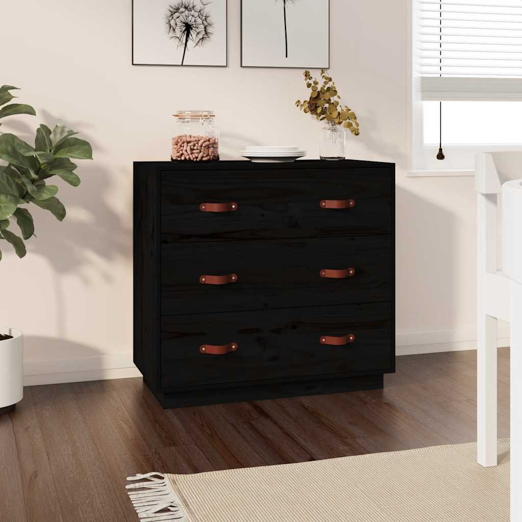 vidaXL Sideboard Schwarz 80x40x75 cm Massivholz Kiefer