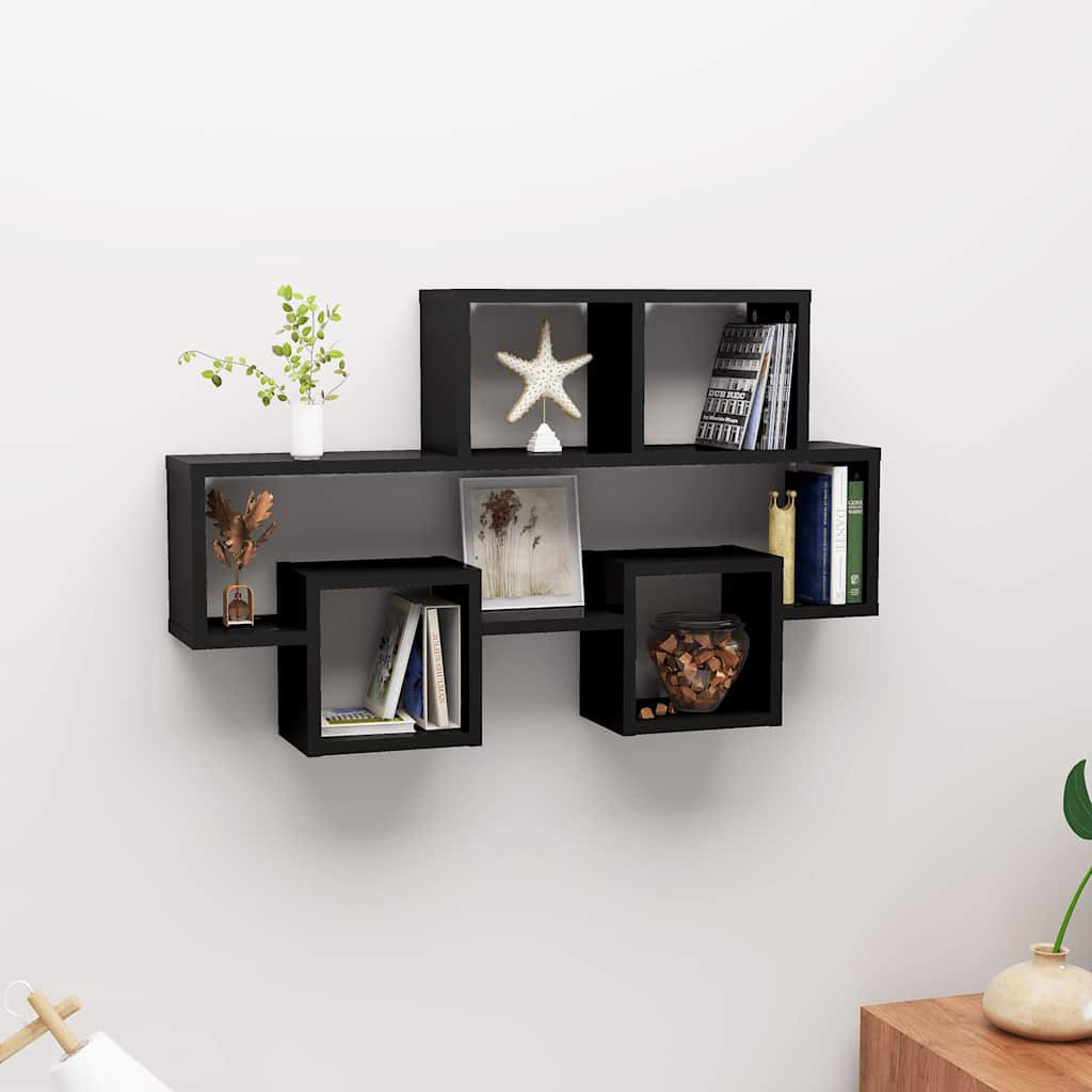 vidaXL Wandregal in Autoform Schwarz 82x15x51 cm Holzwerkstoff