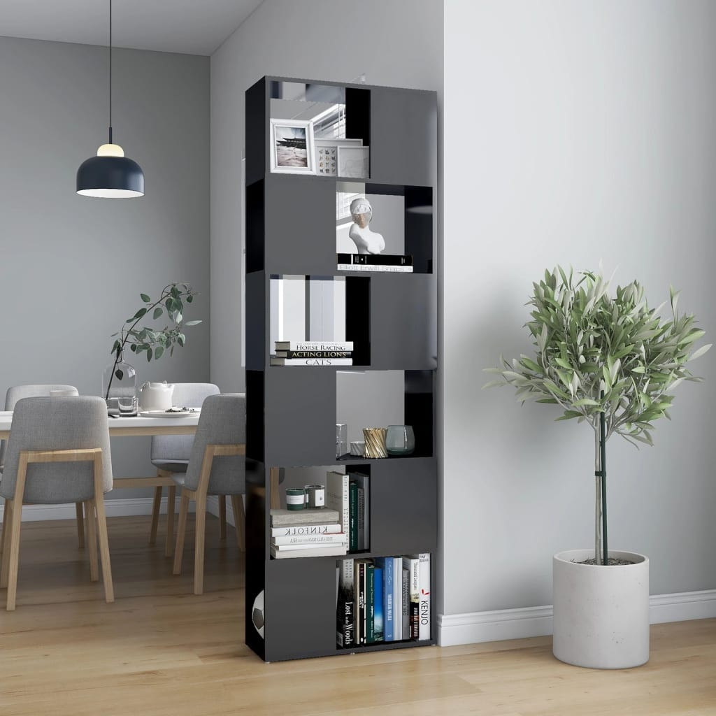 vidaXL Bücherregal Raumteiler Hochglanz-Grau 60x24x186 cm