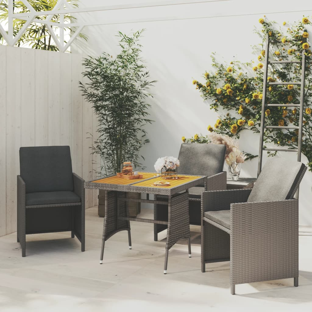 vidaXL Gartentisch Grau 70x70x72 cm Poly Rattan & Massivholz Akazie