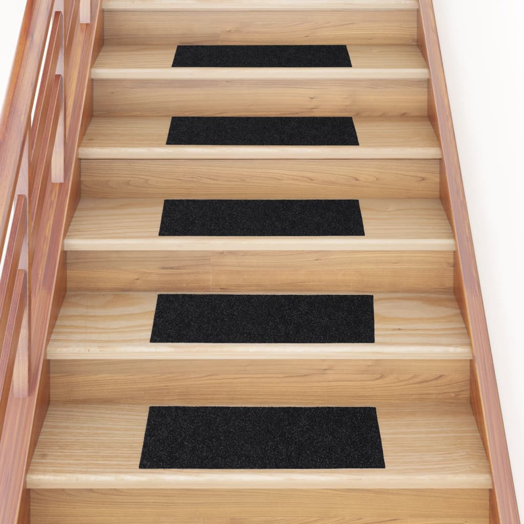 vidaXL Stufenmatten Selbstklebend 15 Stk. 60x25 cm Schwarz Rechteckig