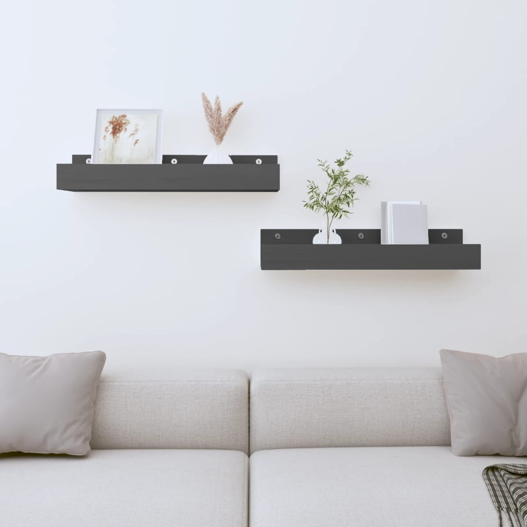 vidaXL Wandregale 2 Stk. Grau 50x12x9 cm Massivholz Kiefer