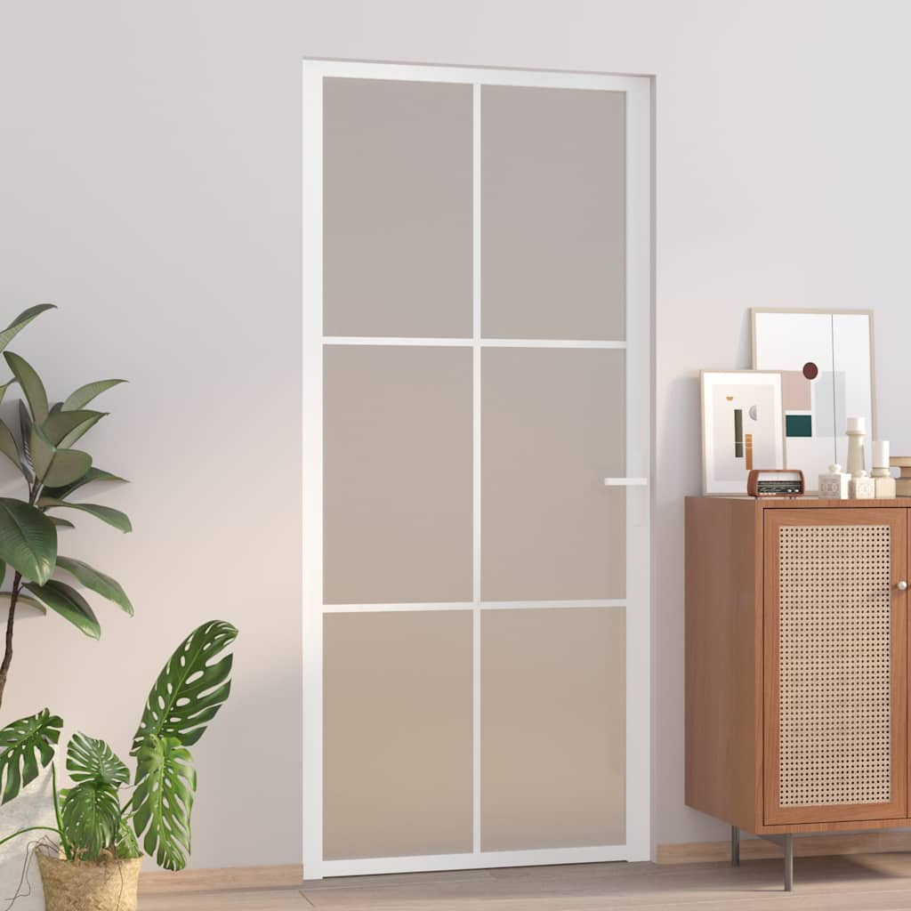 vidaXL Innentür 93x201,5 cm Weiß Mattglas und Aluminium