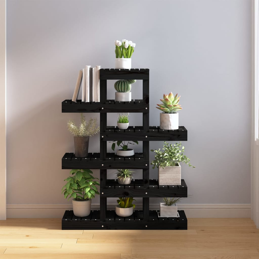 vidaXL Pflanzenständer Schwarz 85x25x109,5 cm Massivholz Kiefer
