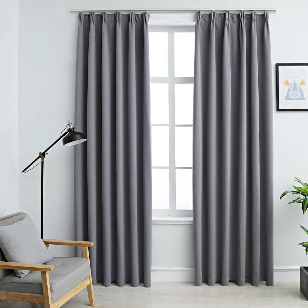 vidaXL Verdunkelungsvorhänge mit Haken 2 Stk. Grau 140x175cm