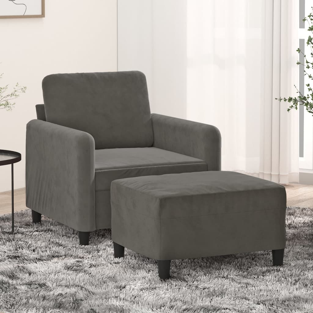 vidaXL Sessel mit Hocker Dunkelgrau 60 cm Samt