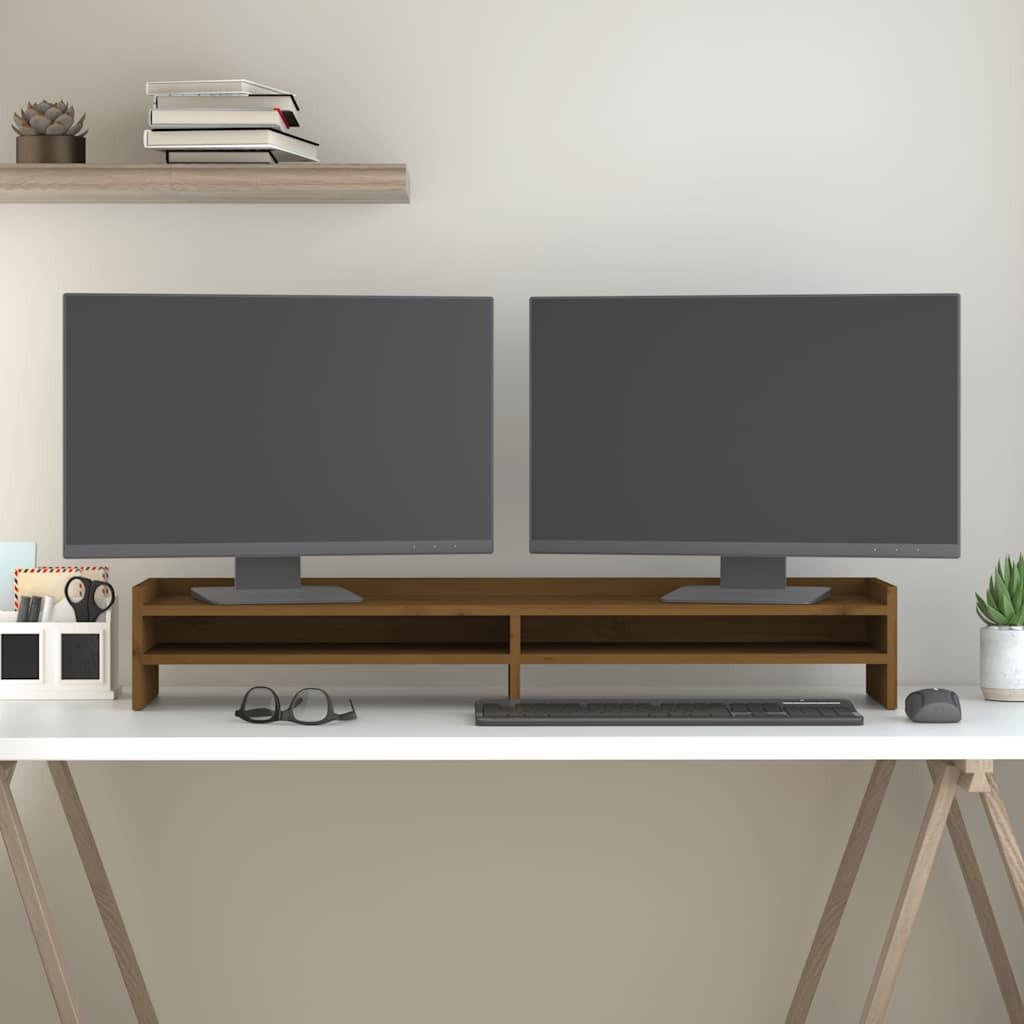 vidaXL Monitorständer Honigbraun 100x24x16 cm Massivholz Kiefer