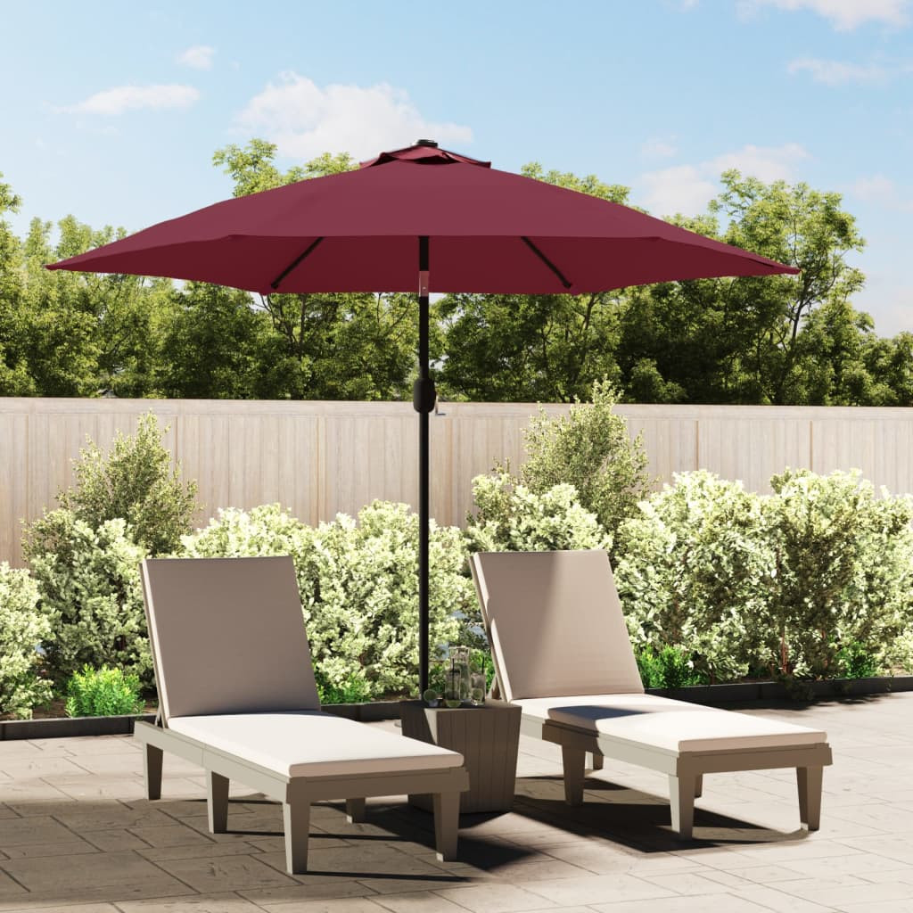vidaXL Sonnenschirm mit LED-Beleuchtung Stahl-Mast 300 cm Bordeauxrot