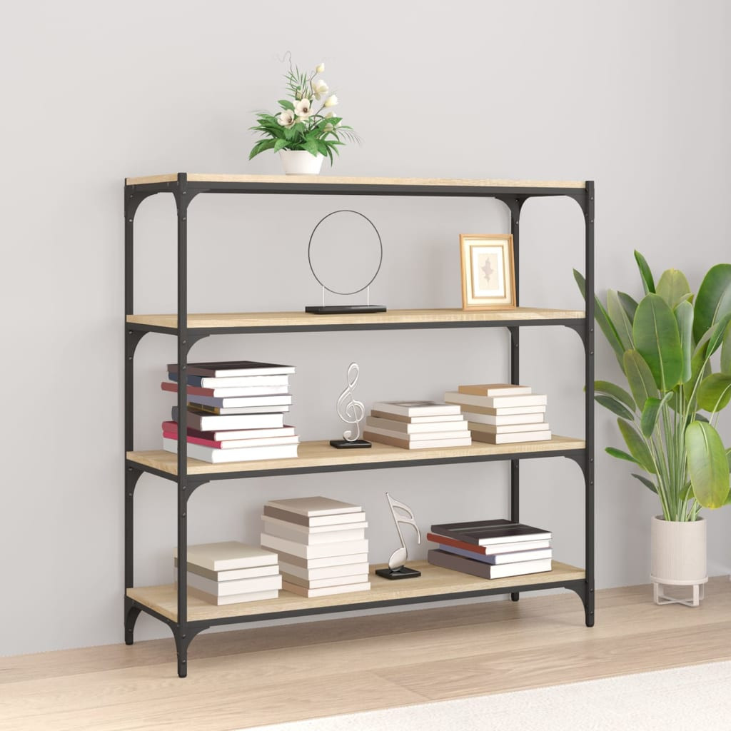 vidaXL Bücherregal Sonoma-Eiche 100x33x100 cm Holzwerkstoff und Stahl