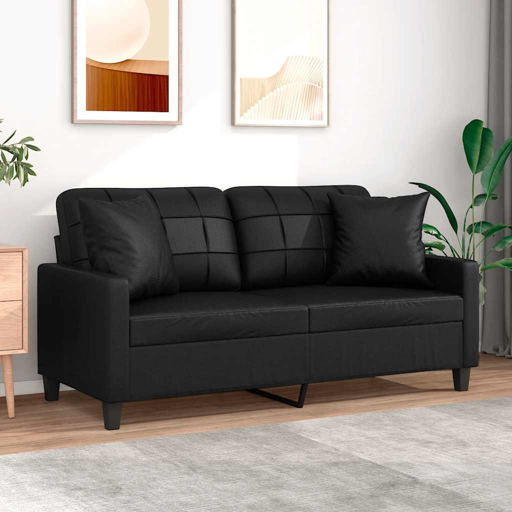 vidaXL 2-Sitzer-Sofa mit Kissen Schwarz 140 cm Kunstleder