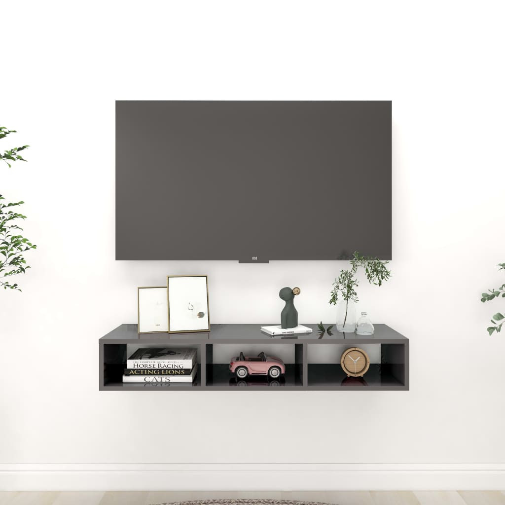 vidaXL Wandregal Hochglanz-Grau 102x30x17 cm Holzwerkstoff