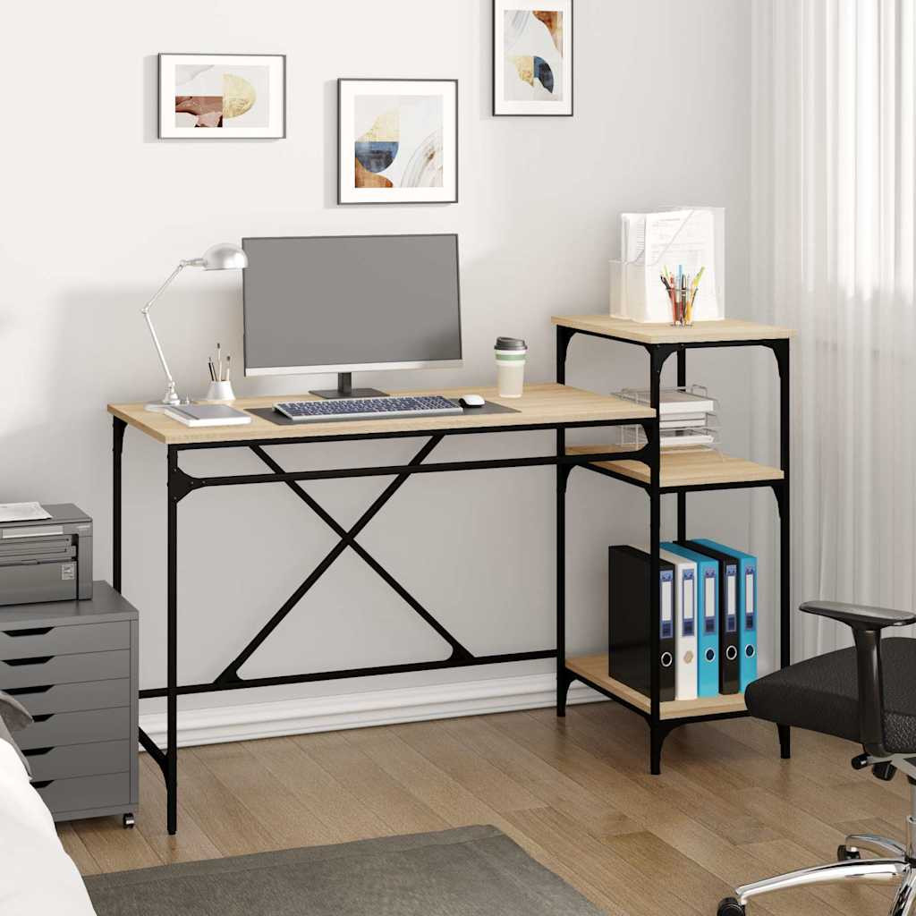 vidaXL Schreibtisch mit Regal Sonoma-Eiche 135x50x90 cm Holzwerkstoff