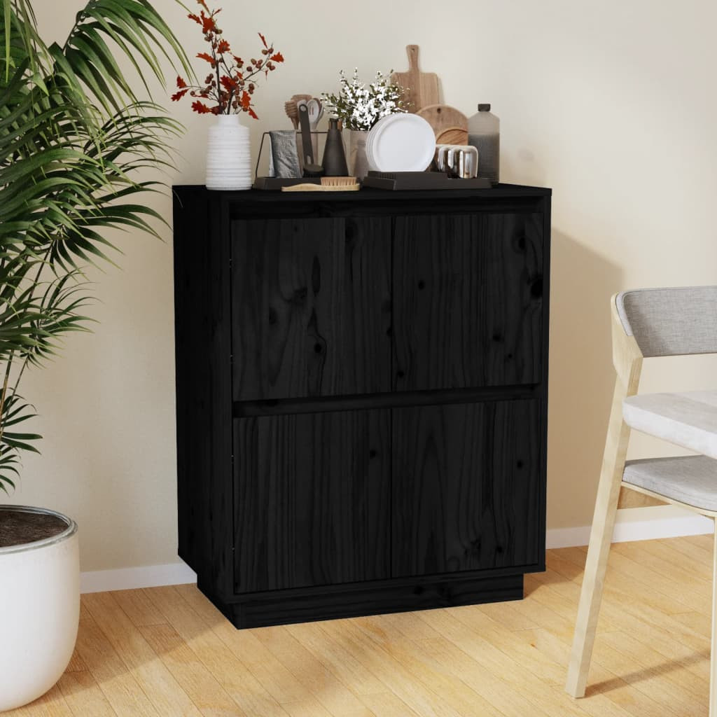 vidaXL Sideboard Schwarz 60x34x75 cm Massivholz Kiefer