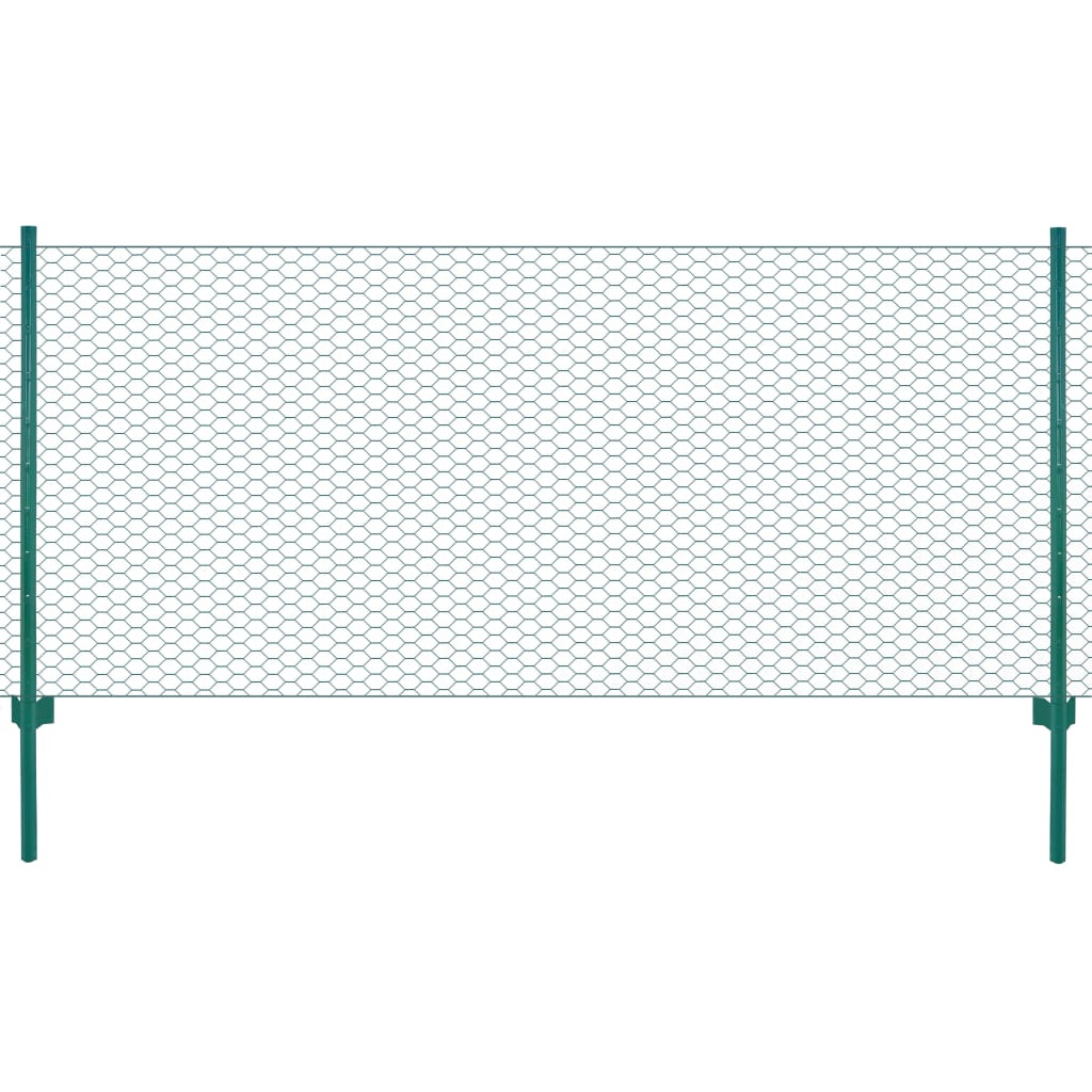 vidaXL Maschendrahtzaun mit Pfosten Stahl 25 x 0,75 m Grün