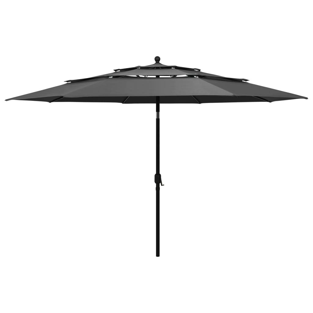 vidaXL Sonnenschirm mit Aluminium-Mast 3-lagig Anthrazit 3,5 m