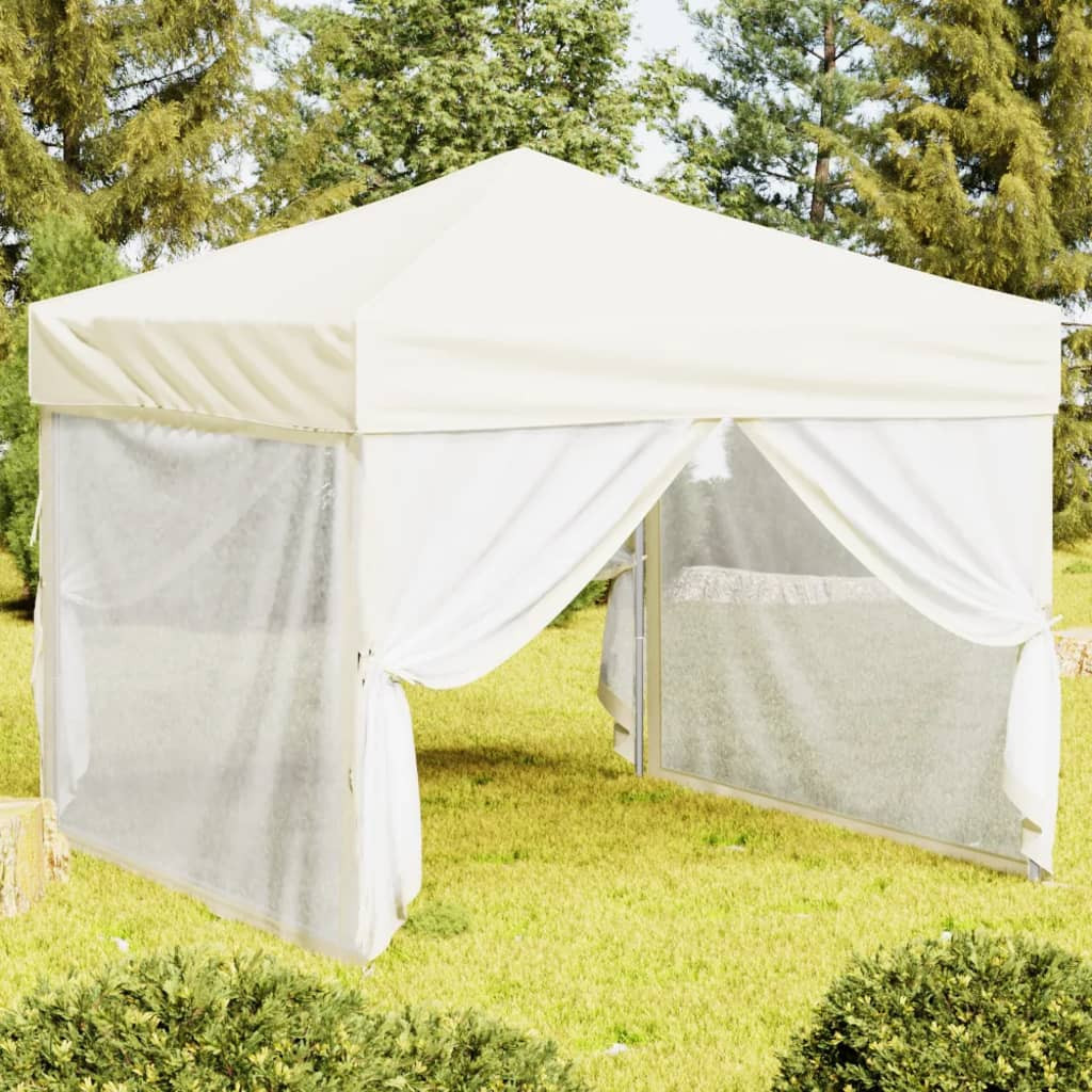 vidaXL Partyzelt Faltbar mit Seitenwänden Creme 3x3 m