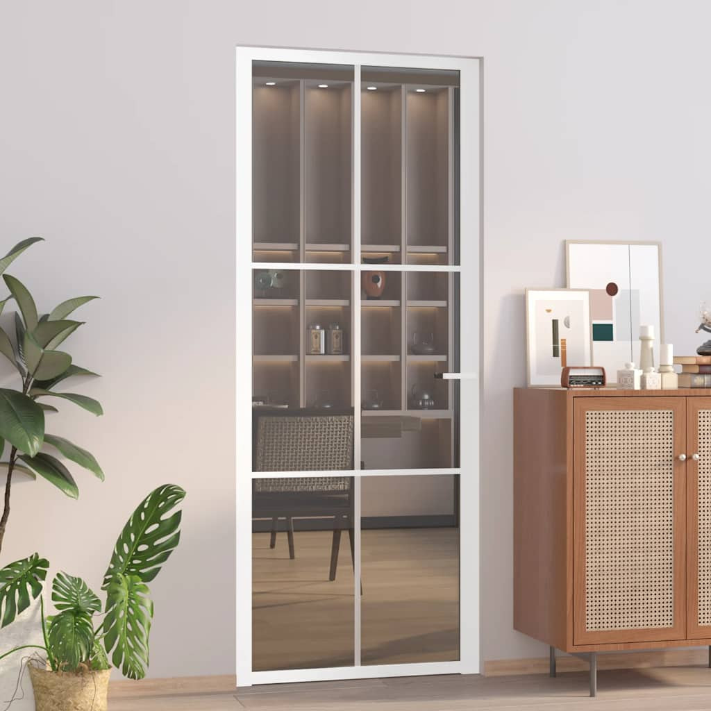 vidaXL Innentür 83x201,5 cm Weiß ESG-Glas und Aluminium