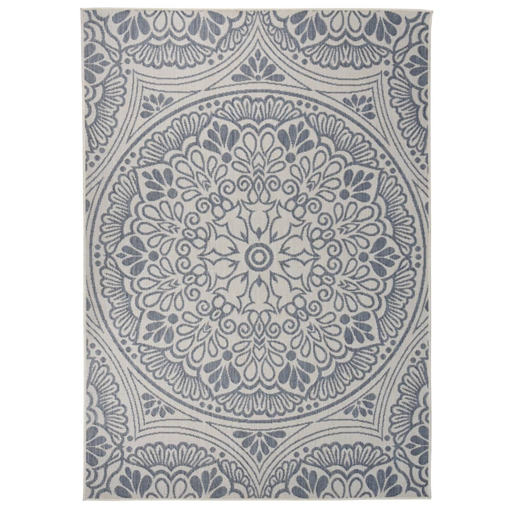 vidaXL Outdoor-Teppich Flachgewebe 120x170 cm Blaues Muster