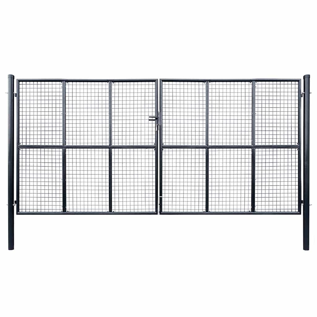vidaXL Maschen-Gartentor verzinkter Stahl 400 x 200 cm Grau