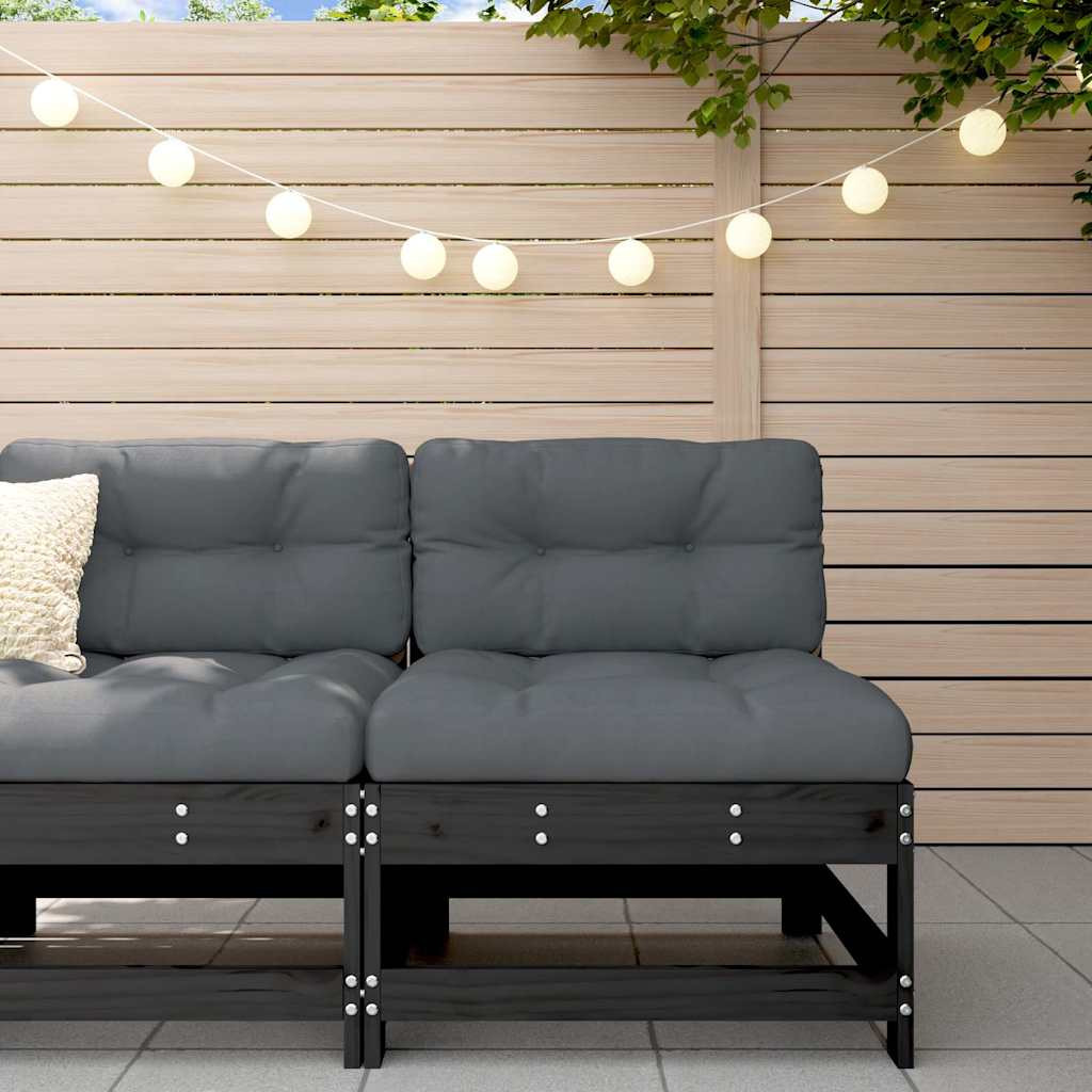 vidaXL Mittelsofa mit Kissen Schwarz Massivholz Kiefer