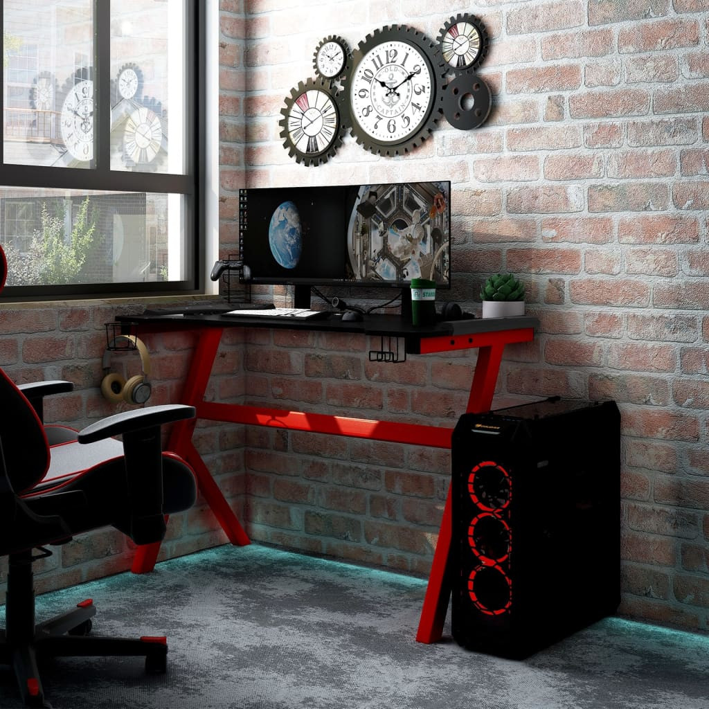 vidaXL Gaming-Schreibtisch mit LED Y-Gestell Schwarz Rot 110x60x75 cm