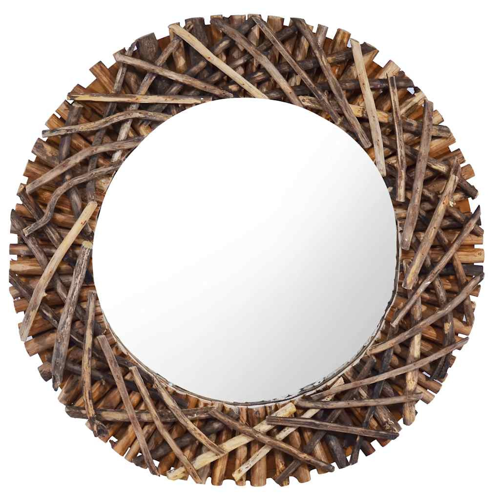 vidaXL Wandspiegel 60 cm Teak Rund