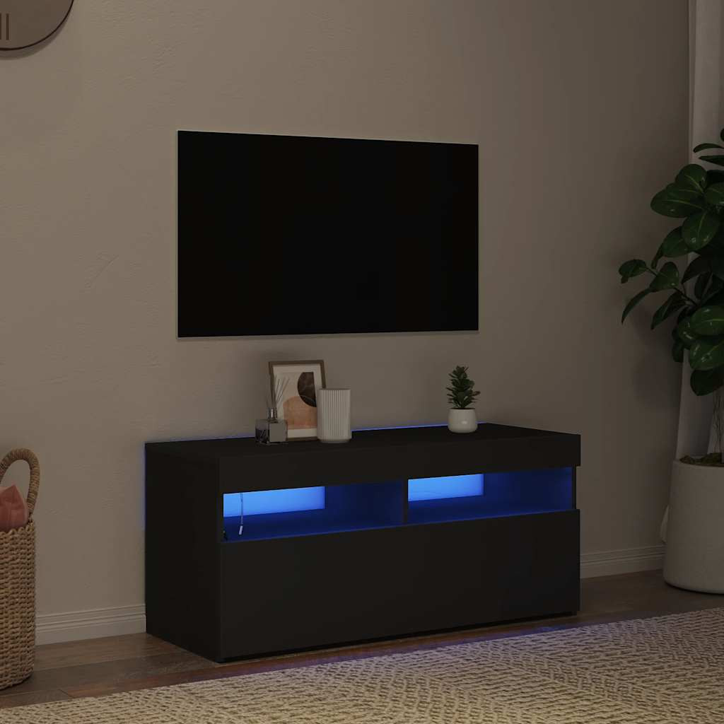 vidaXL TV-Schrank mit LED-Leuchten Schwarz 90x35x40 cm