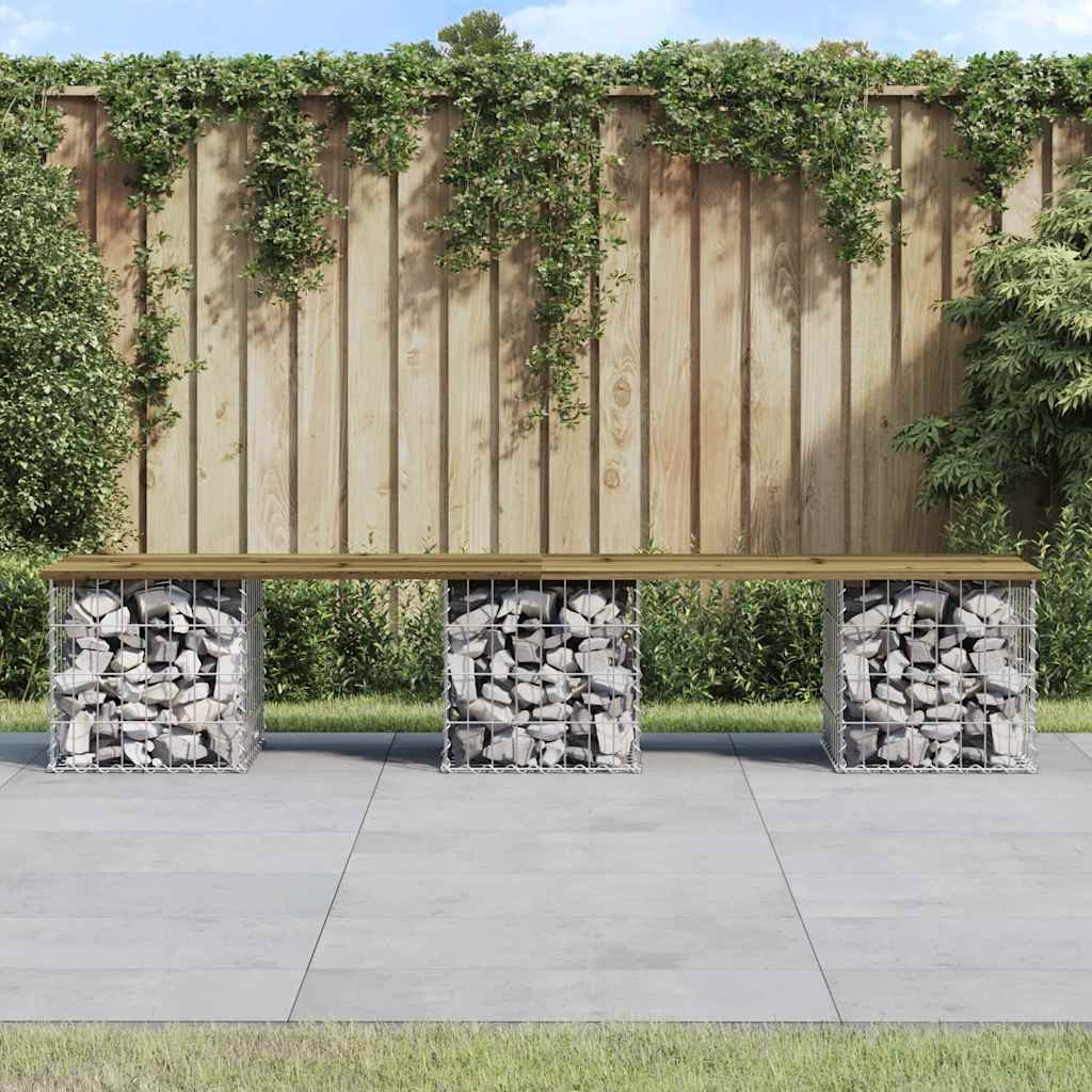 vidaXL Gartenbank aus Gabionen 203x31x42 cm Kiefernholz Imprägniert