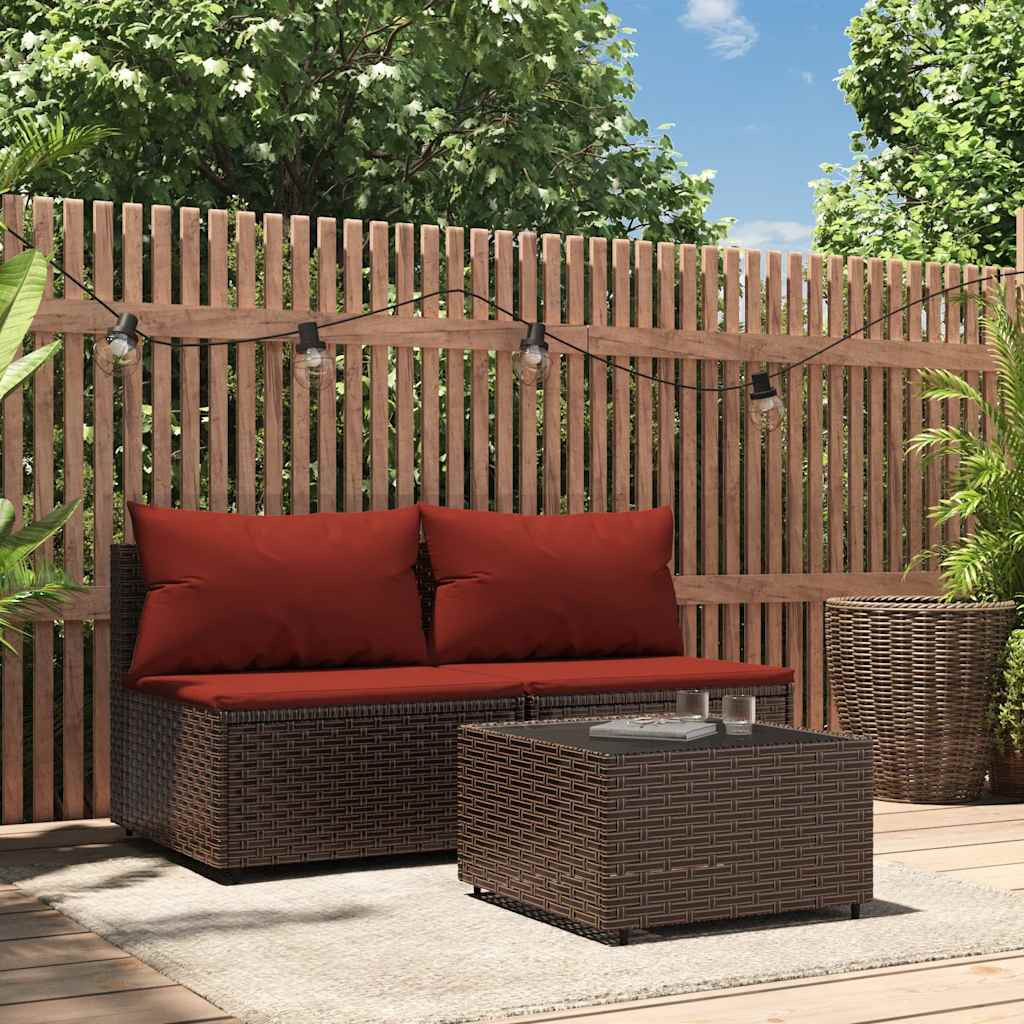 vidaXL 3-tlg. Garten-Lounge-Set mit Kissen Braun Poly Rattan