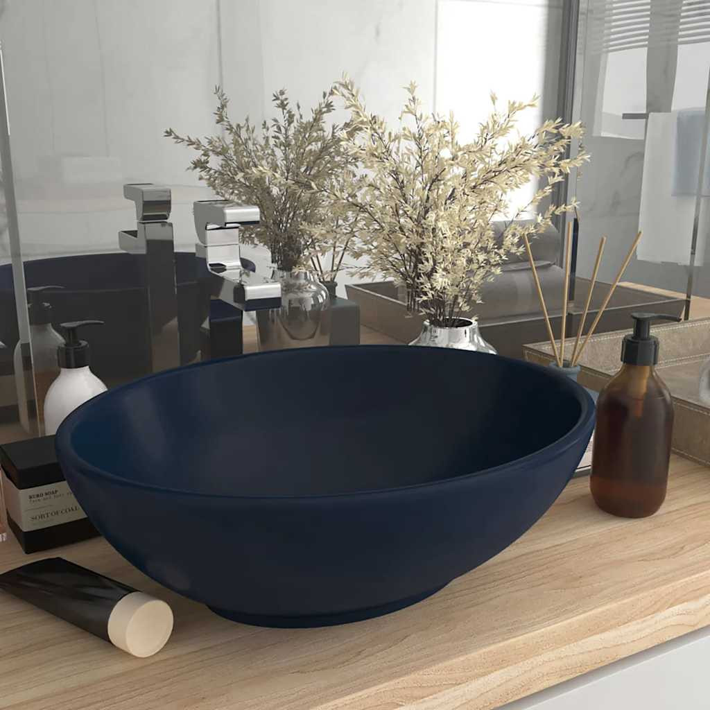 vidaXL Luxuriöses Ovales Waschbecken Matt Dunkelblau 40x33 cm Keramik