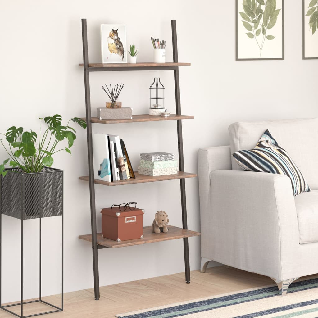 vidaXL Leiterregal mit 4 Böden Dunkelbraun und Schwarz 64x34x150,5 cm