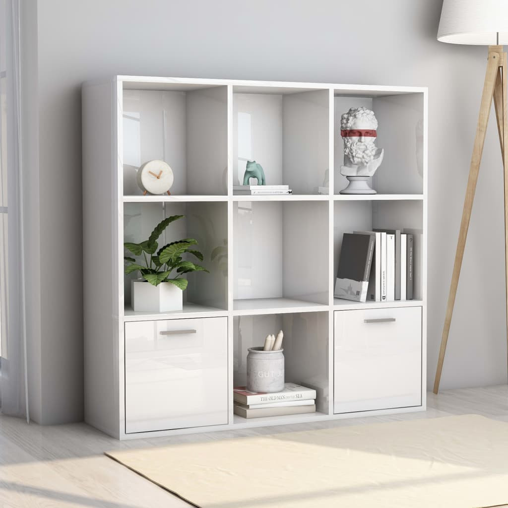 vidaXL Bücherregal Hochglanz-Weiß 98x30x98 cm Holzwerkstoff