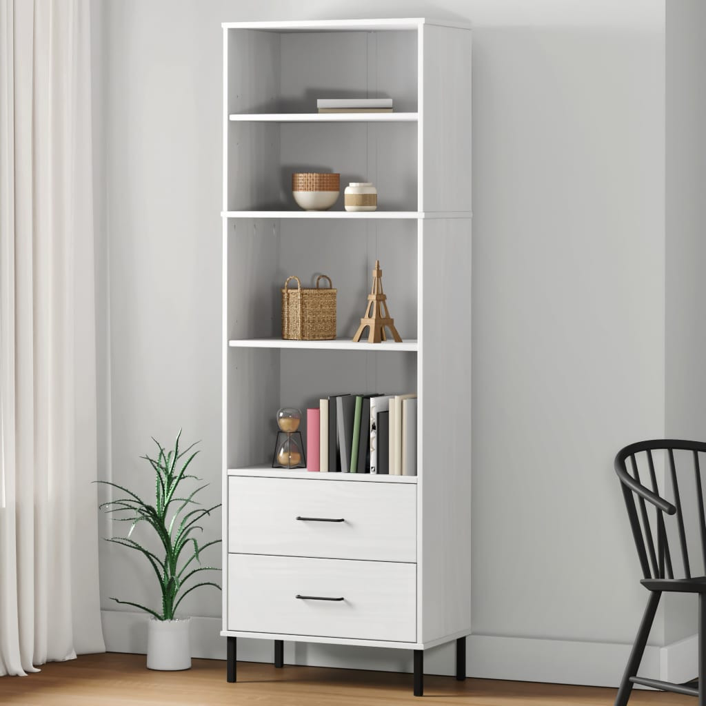 vidaXL Bücherregal OSLO mit 2 Schubladen Weiß 60x35x180 cm Massivholz