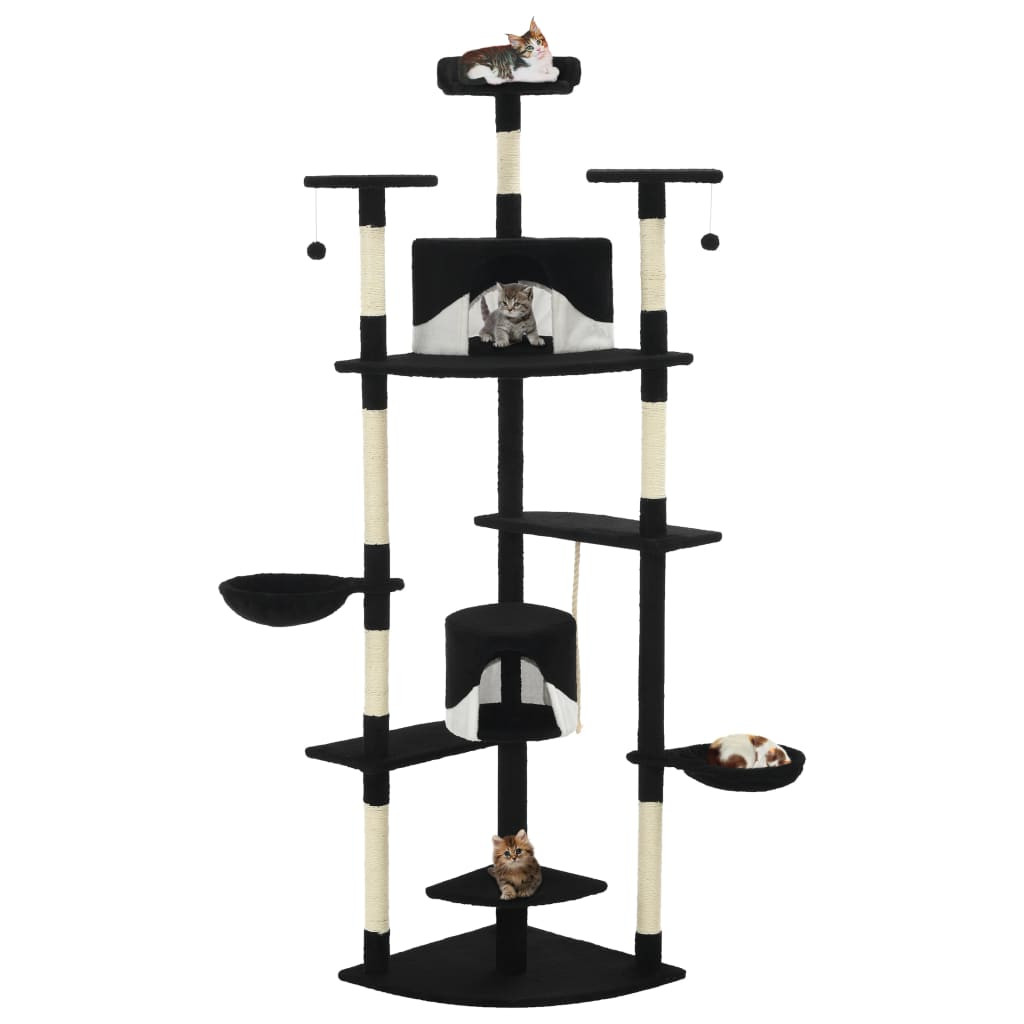 vidaXL Katzen-Kratzbaum mit Sisal-Kratzsäulen 203 cm Schwarz und Weiß