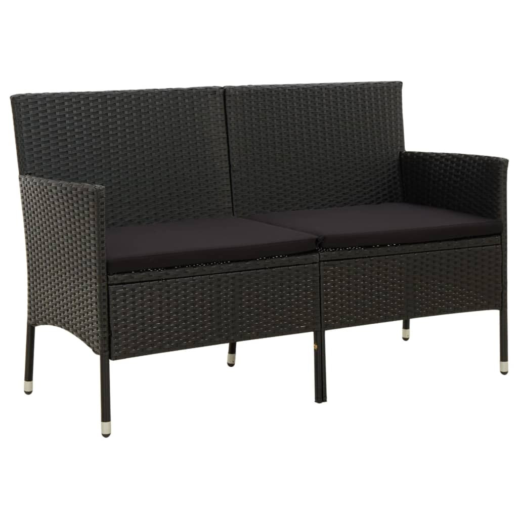 vidaXL Gartensofa 3-Sitzer mit Kissen Schwarz Poly Rattan