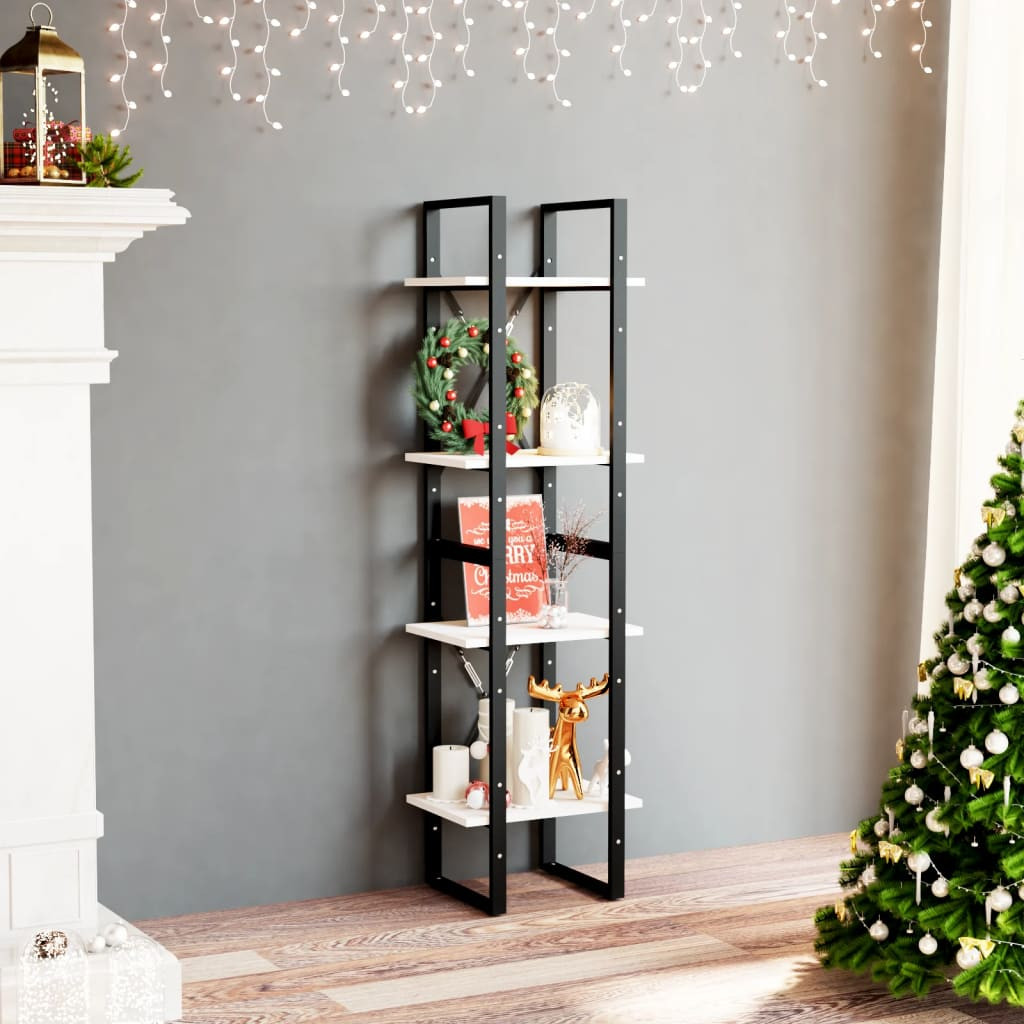 vidaXL Bücherregal 4 Böden Weiß 40x30x140 cm Massivholz Kiefer